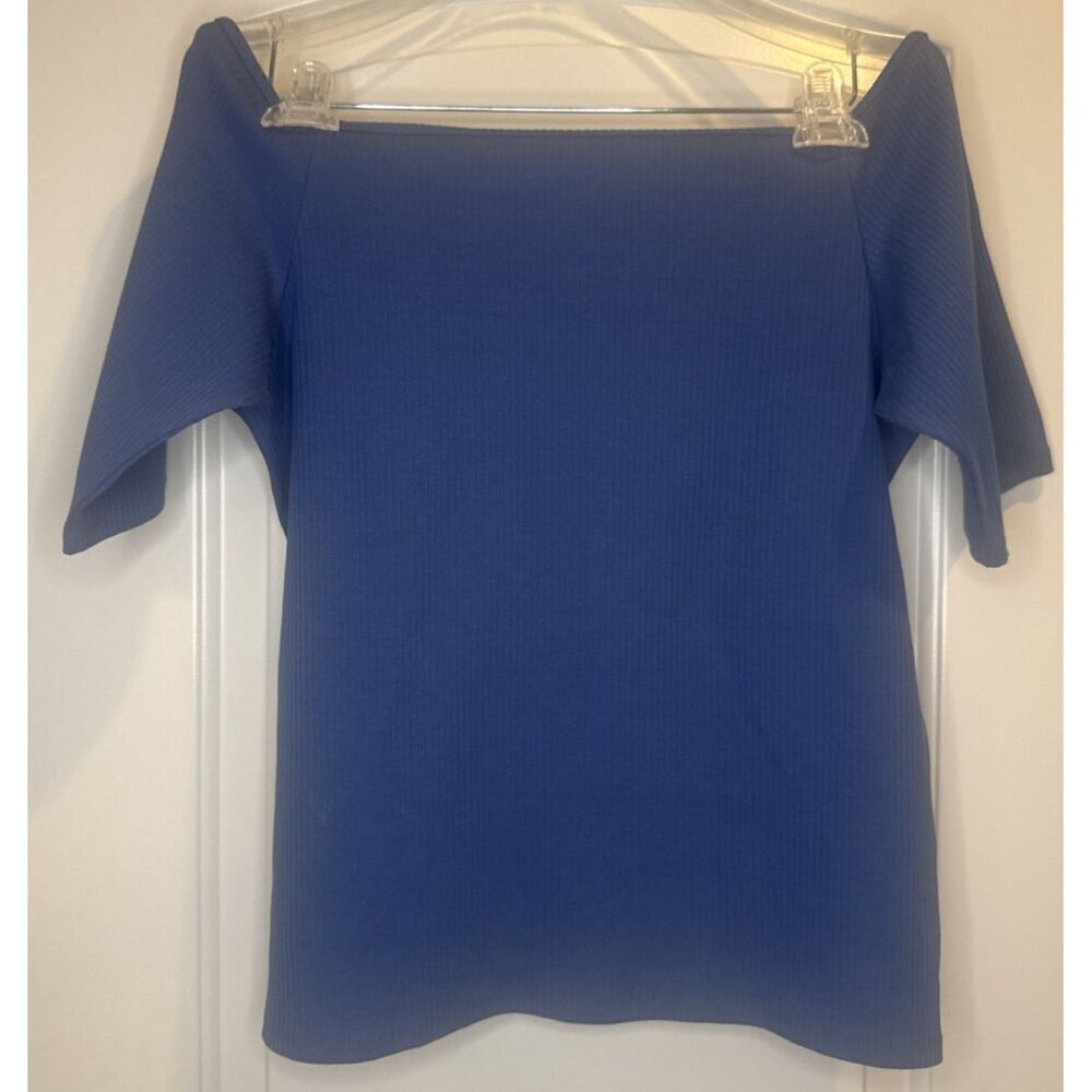 Madewell Sleekhold Mediterranean Blue Ribbed Off Shoulder T Shirt Top Sz XL NEW